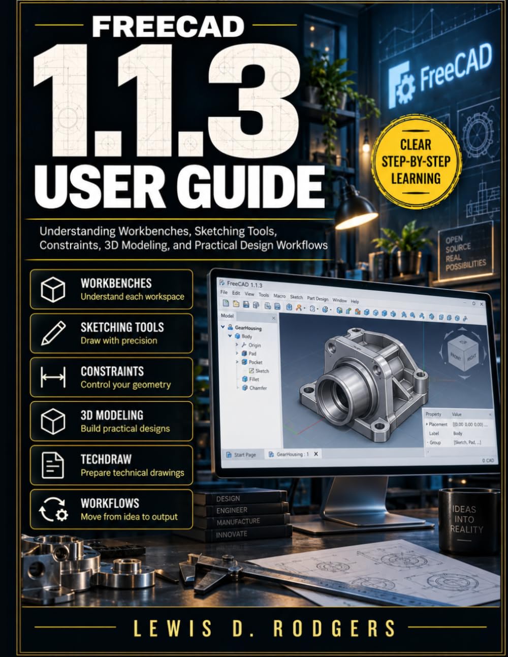 capítulo por capítulo baixar FreeCAD 1.1.3 User Guide: Understanding Workbenches, Sketching Tools, Constraints, 3D Modeling, and Practical Design Workflows