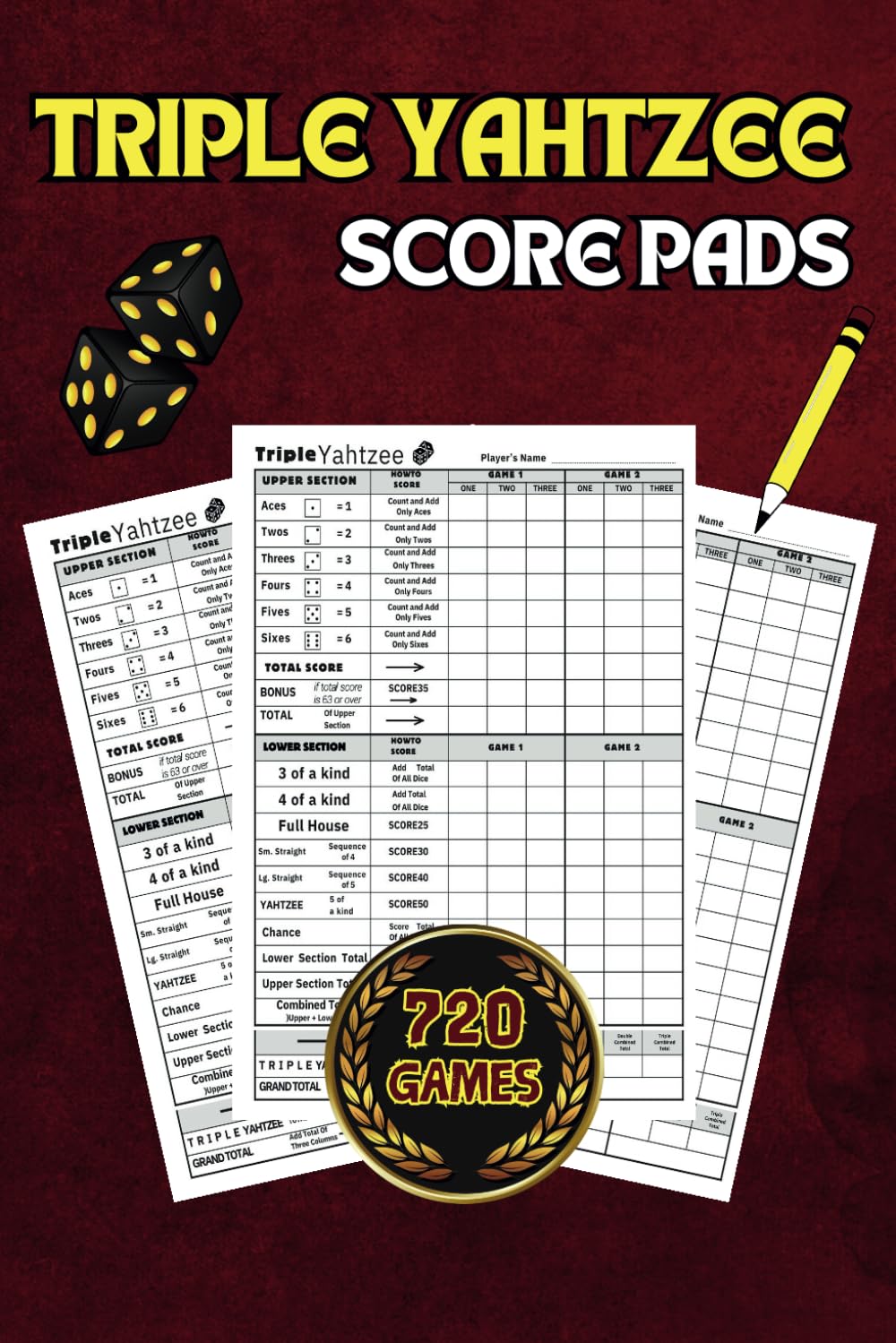 ler totalmente Triple Yahtzee Score Sheets: Yahtzee Large Score Pads ( 6 x 9 inches ) for scorekeeping, With 121 pages, triple yahtzee game