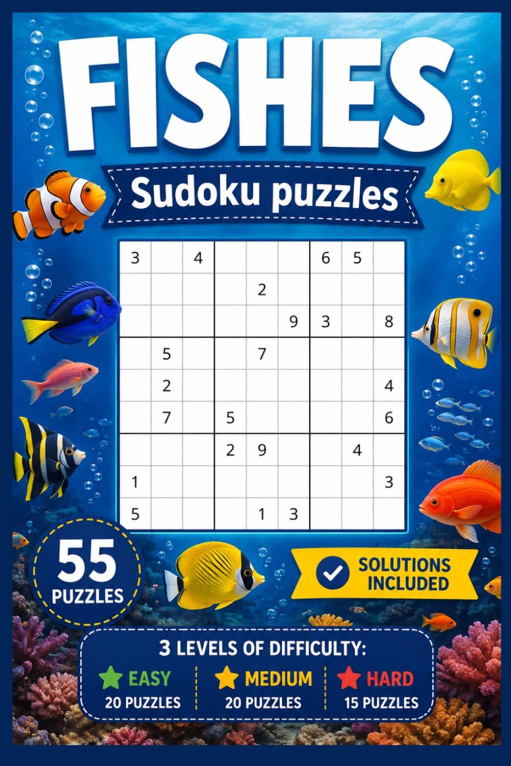 ler totalmente FISH Sudoku Puzzles: 55 Relaxing Sudoku Puzzles for Fish Lovers | Solutions Included