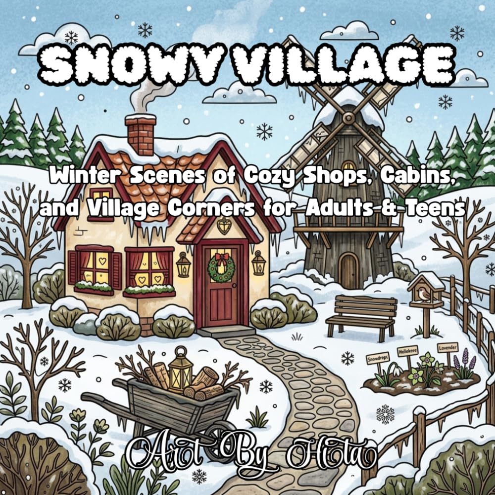 Snowy Village Coloring Book: Winter Scenes of Cozy Shops, Cabins, and Village Corners for Adults & Teens baixar livro de graça