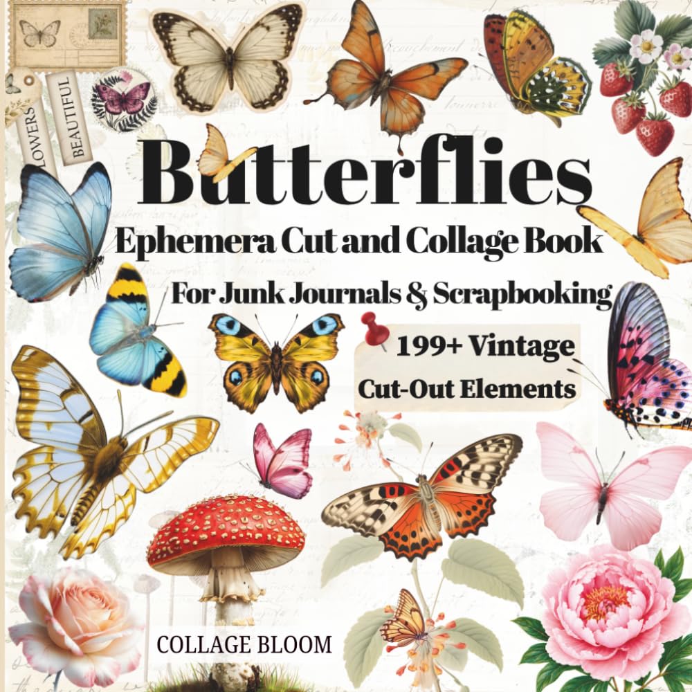 ler totalmente Vintage Butterfly Ephemera Cut and Collage Book: 40 Single-Sided Design Pages with 199+ Vintage-Inspired Cut-Out Elements for Junk Journaling, Scrapbooking, and Paper Crafts