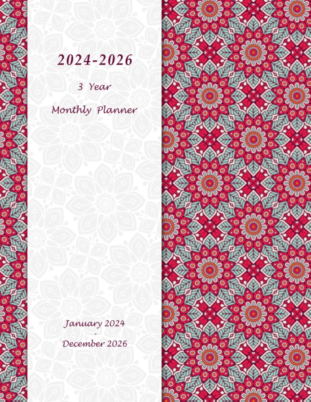 2024-2026 3 Year Monthly Planner: Large 36 Months Calendar from January 2024 to December 2026 with Holidays. Floral Mandala Cover. baixar o livro de graça