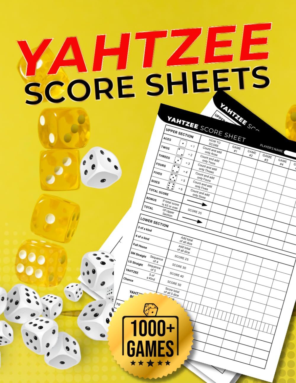 ler totalmente Yahtzee Score Sheets: Large Print Yahtzee Score Pads | 1000+ Score Games for Easy Scorekeeping | Original and Unique Layout Design | 8.5x11 Big Jumbo Size Yahtzee Cards Book