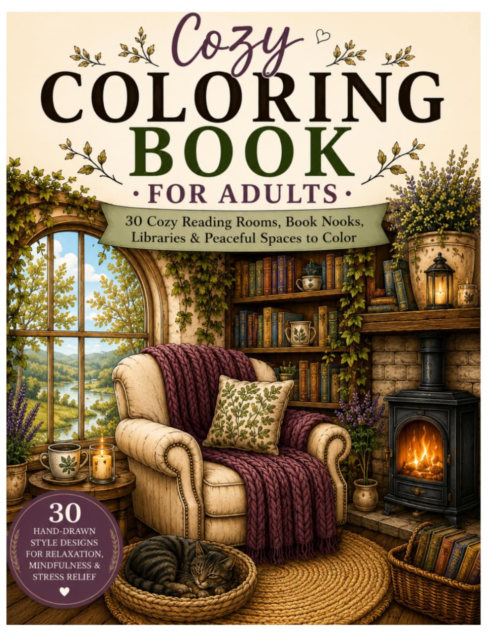 ler totalmente Cozy Coloring Book for Adults: 30 Cozy Reading Rooms, Book Nooks, Libraries & Relaxing Spaces