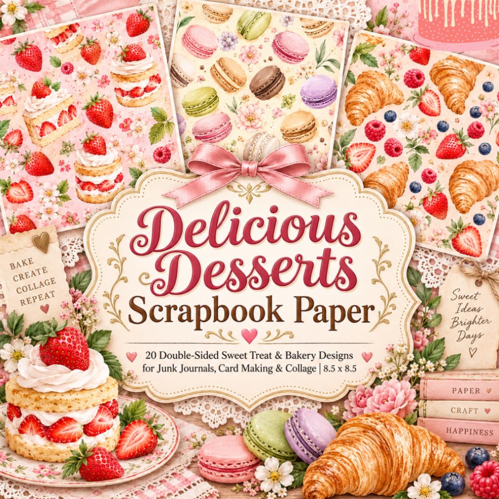 Delicious Desserts Scrapbook Paper: 20 Double-Sided Sweet Treat & Bakery Designs for Junk Journals, Card Making & Collage | 8.5 x 8.5 Inch baixar o livro de graça