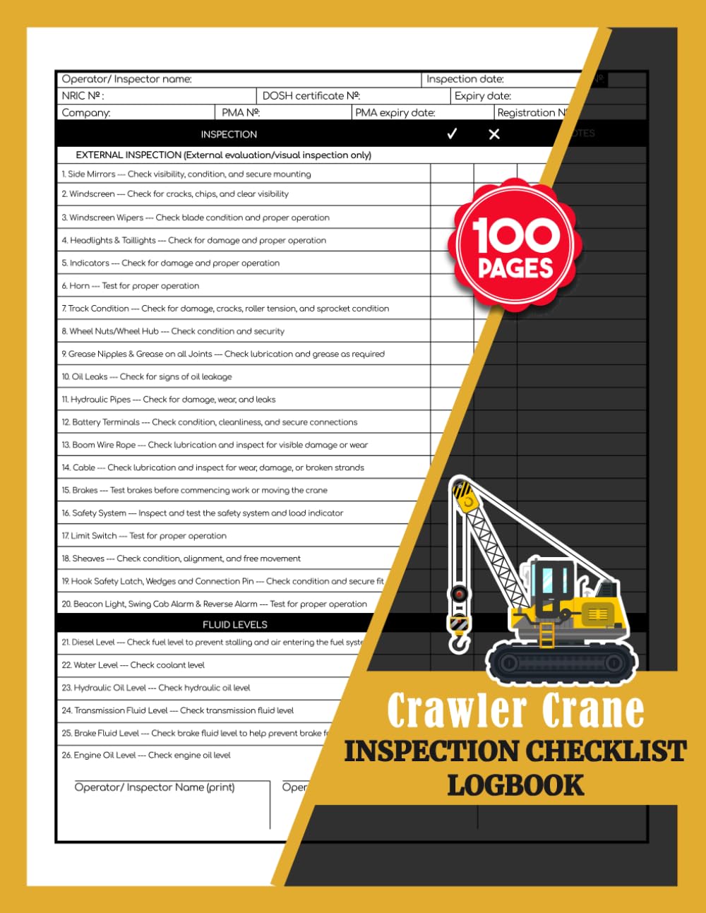 ler totalmente Crawler Crane Inspection Checklist Logbook: Daily Equipment Safety Maintenance Record Book for Operators | 100 Pages