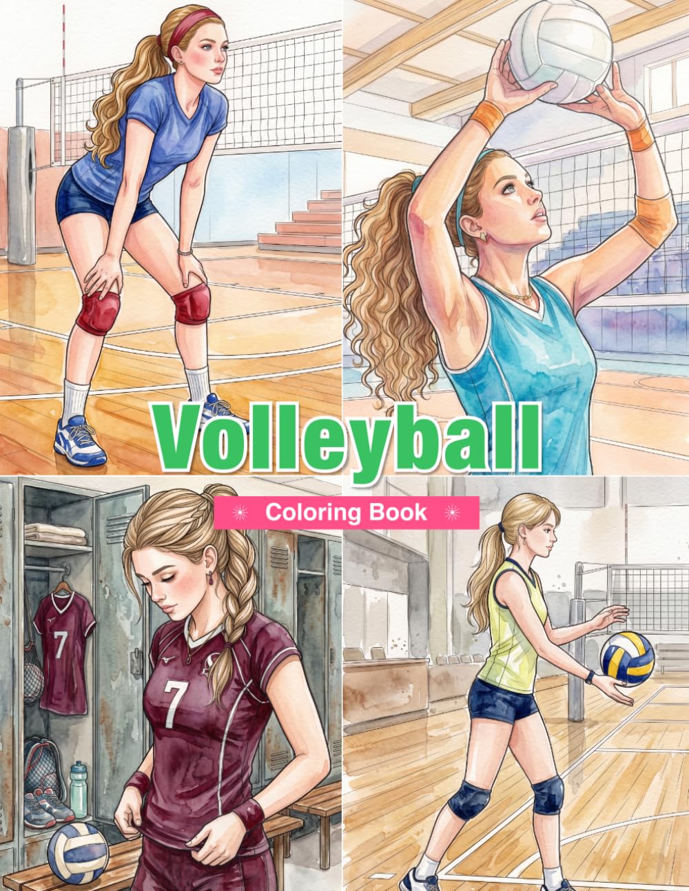 Volleyball Coloring Book for Adults: Women Players, Serves, Spikes, Team Practice, Volleyball Gear, and Dynamic Court Scenes baixar livro de graça