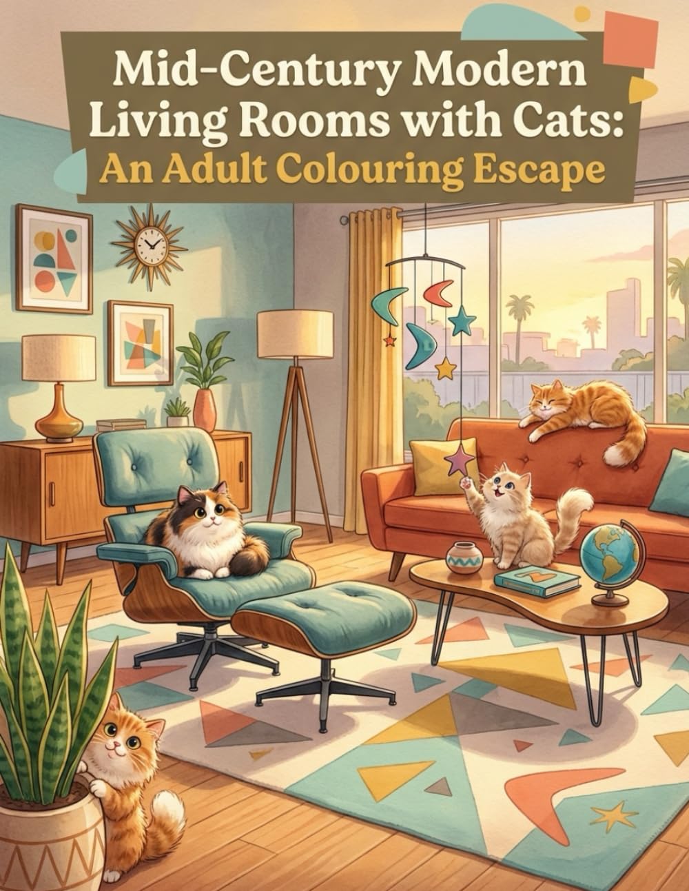 Mid-Century Modern Living Rooms with Cats: An Adult Colouring Escape baixar o livro de graça