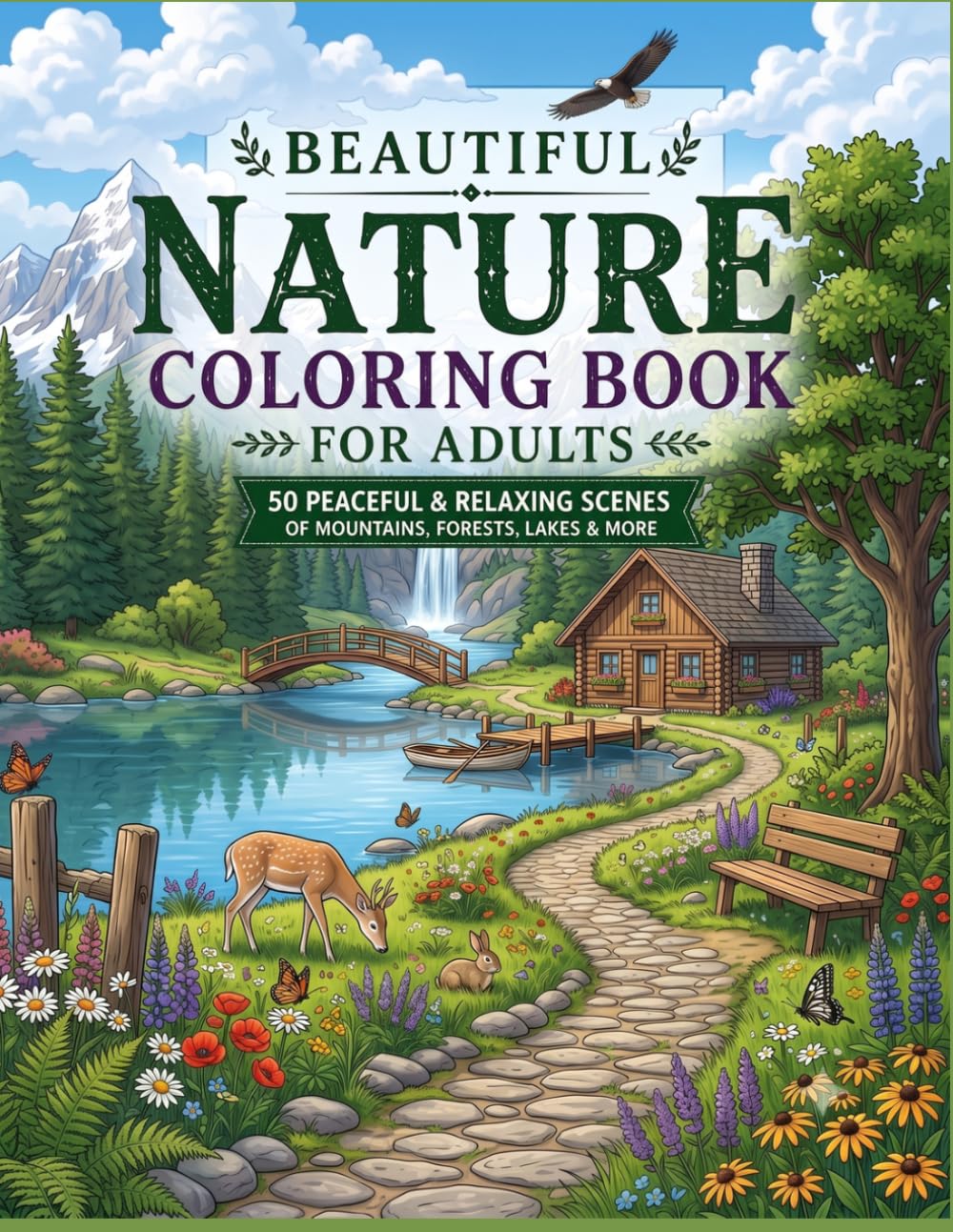 Scenic Nature Coloring Book: 50 Beautiful Landscapes, Mountains, Waterfalls, Forests & Lakes to Color for Relaxation and Stress Relief | A Peaceful Journey Through America's Natural Beauty baixar o livro de graça