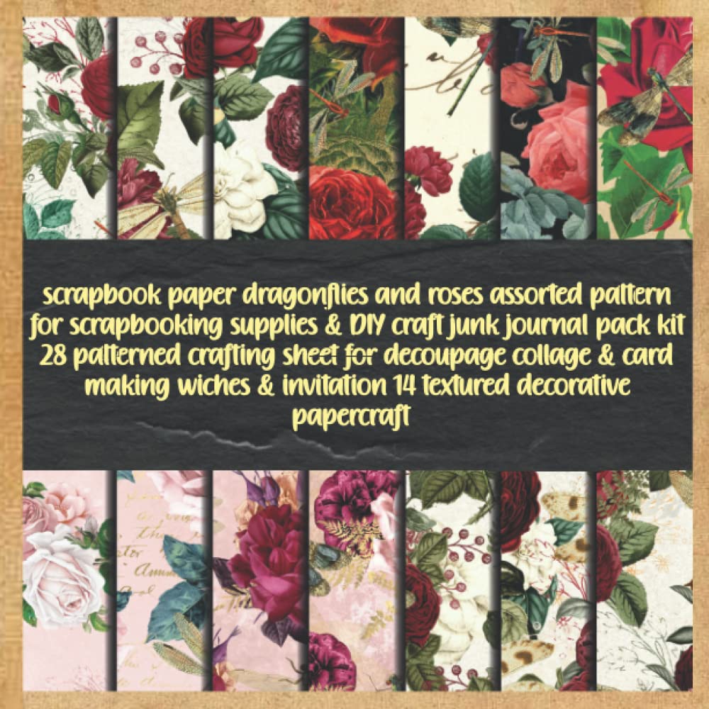 scrapbook paper dragonflies and roses assorted pattern for scrapbooking supplies & DIY craft junk journal pack kit 28 patterned crafting sheet for... invitation 14 textured decorative papercraft baixar o livro de graça