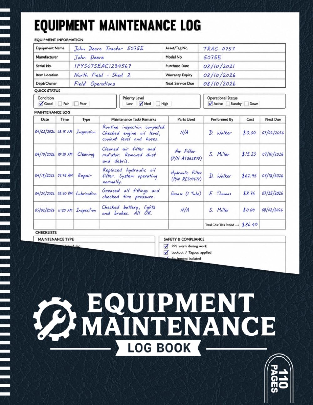 ler totalmente Equipment Maintenance Log Book: Large Print Equipment Service & Repair Record Book for Tracking Maintenance, Inspections, Repairs, Parts & Service Notes