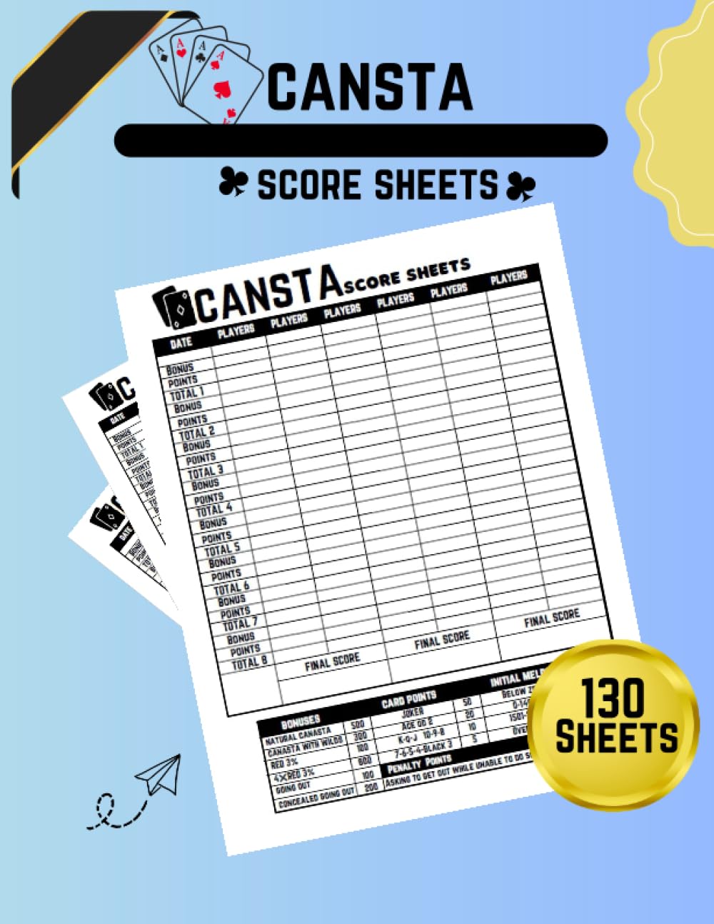 ler totalmente American Canasta Score Sheets: 130 Oversized American Canasta Score Sheets with Points Guide, Score Cards Game, Canasta Score Pads with Size 8.5 x 11 inches