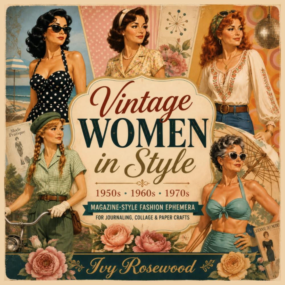 Vintage Women in Style 1950s, 1960s, 1970s: Magazine Style Fashion Ephemera for Journaling, Collage, and Papercrafts