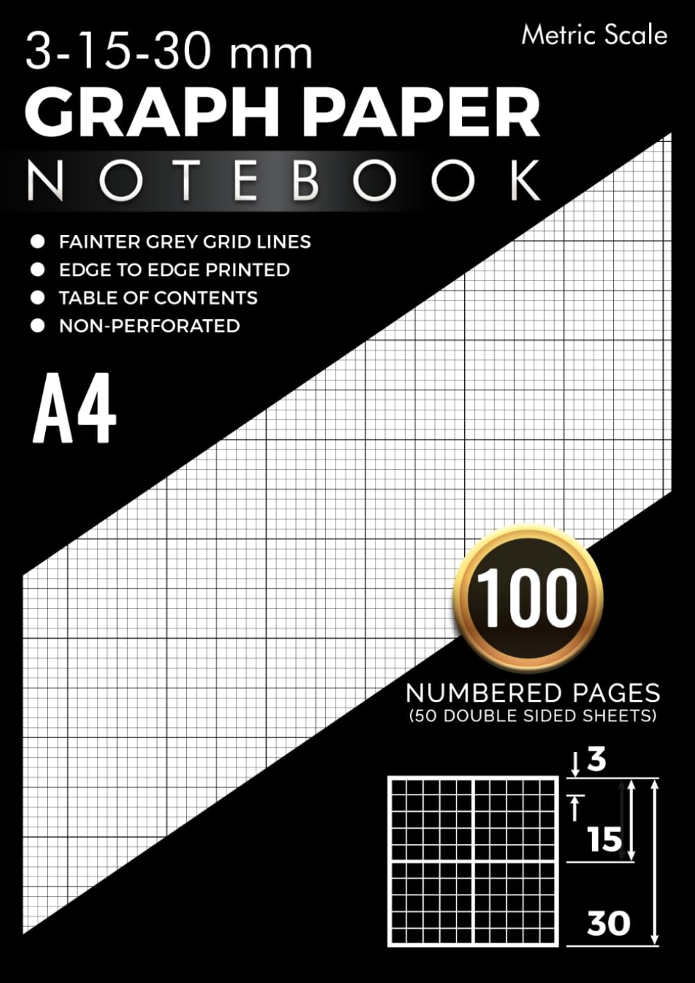 capítulo por capítulo baixar 3-15-30 mm Graph Paper Notebook: 3, 15, 30 mm Square Grid | Faint Grey Lines | Edge to Edge Print | 100 Number Pages with Index | DIN A4 (8.27 x 11.69 Inch) Large Size