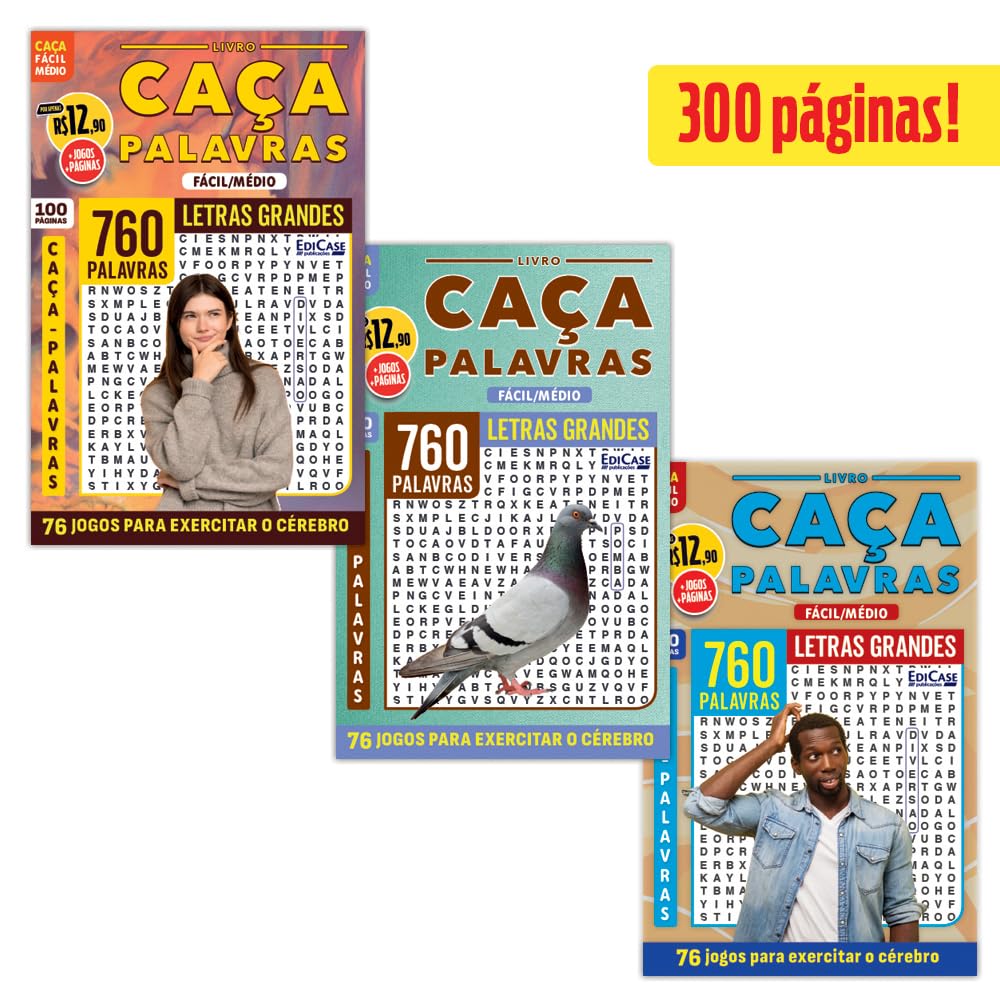 ler totalmente Kit 3 Livros Caça-Palavras ed.03 - Fácil/Médio - 81,83 e 85: 300 páginas e 228 jogos para exercitar o cérebro