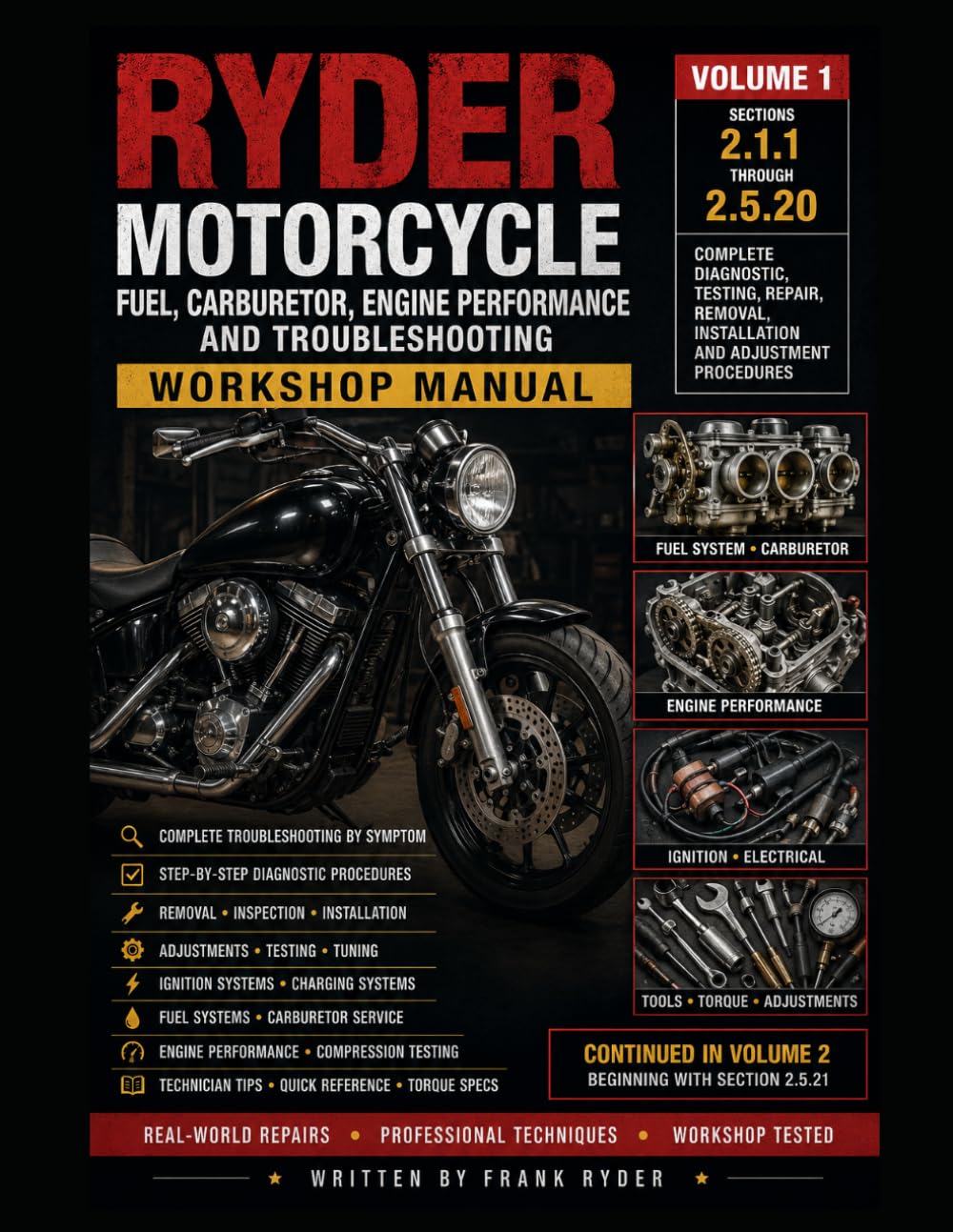 ler totalmente RYDER Complete Motorcycle Workshop Manual — Volume 1: Volume 1: General Service, Engine Systems, Fuel Delivery & Carburetor Repair