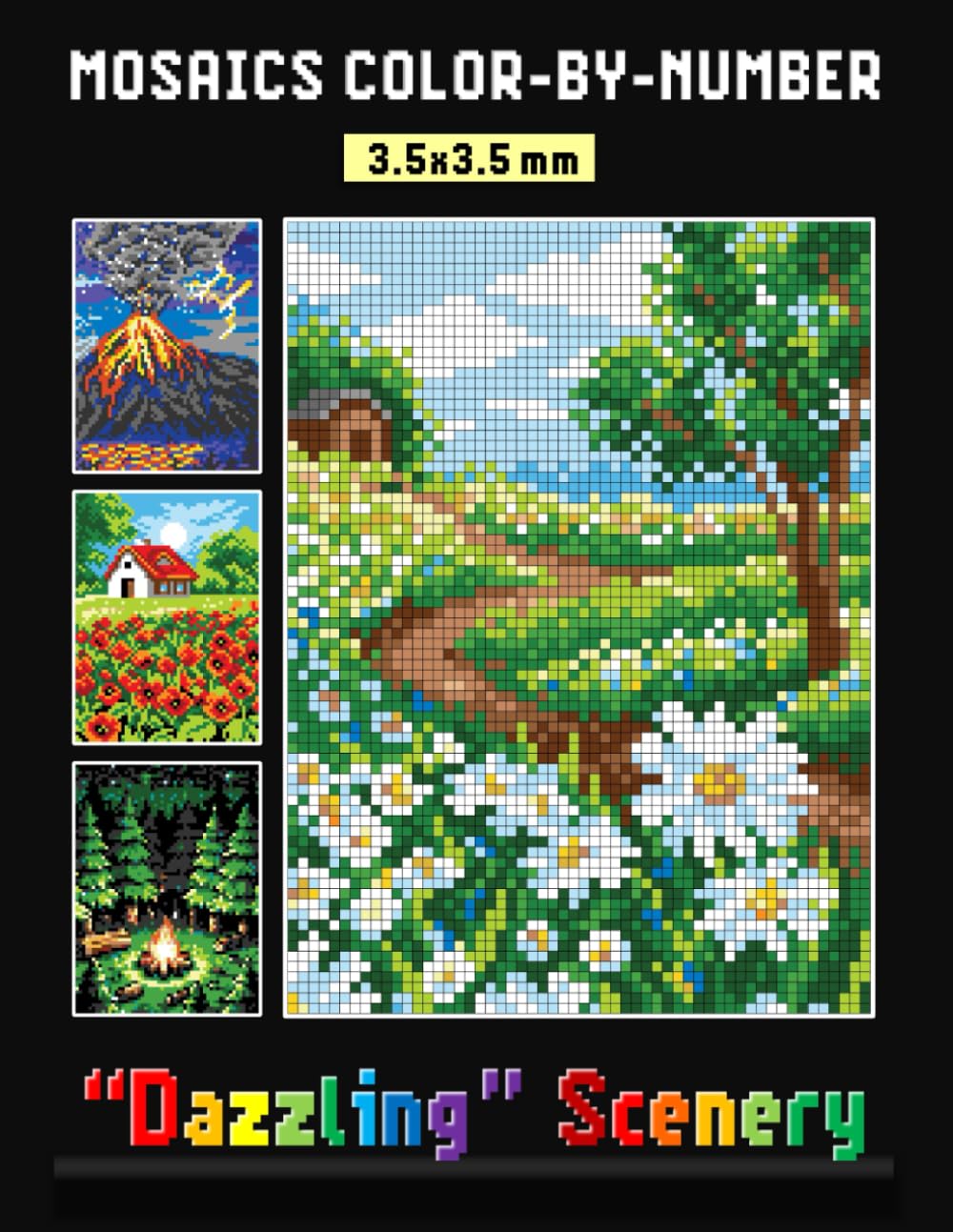 MOSAICS COLOR BY NUMBER: Dazzling Scenery - Squares Coloring Book for Adults Relaxation and Stress Relief (Mystery Mosaics Color By Number)