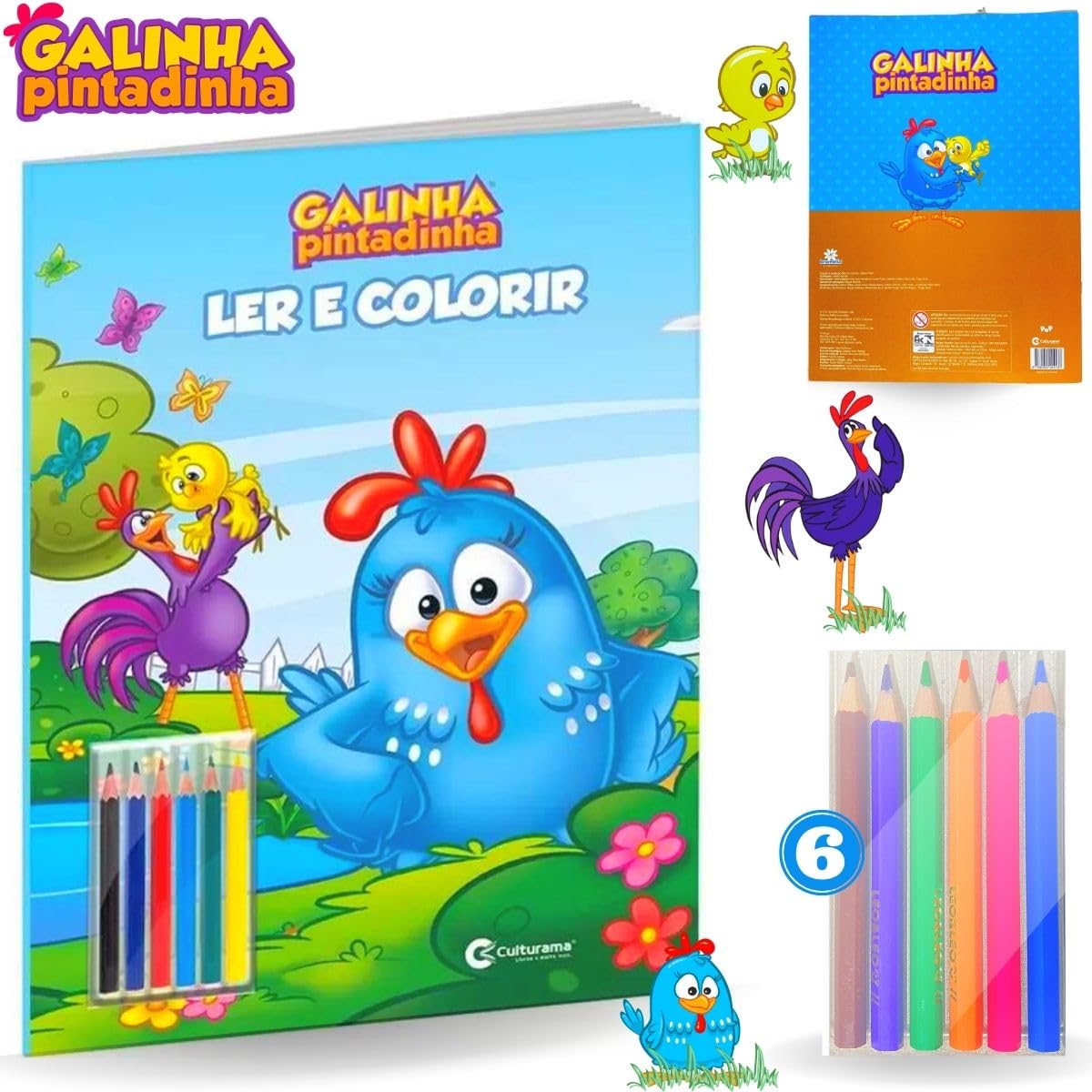 ler totalmente Livro Para Ler e Colorir, Pop, Galinha Pintadinha, com Lápis