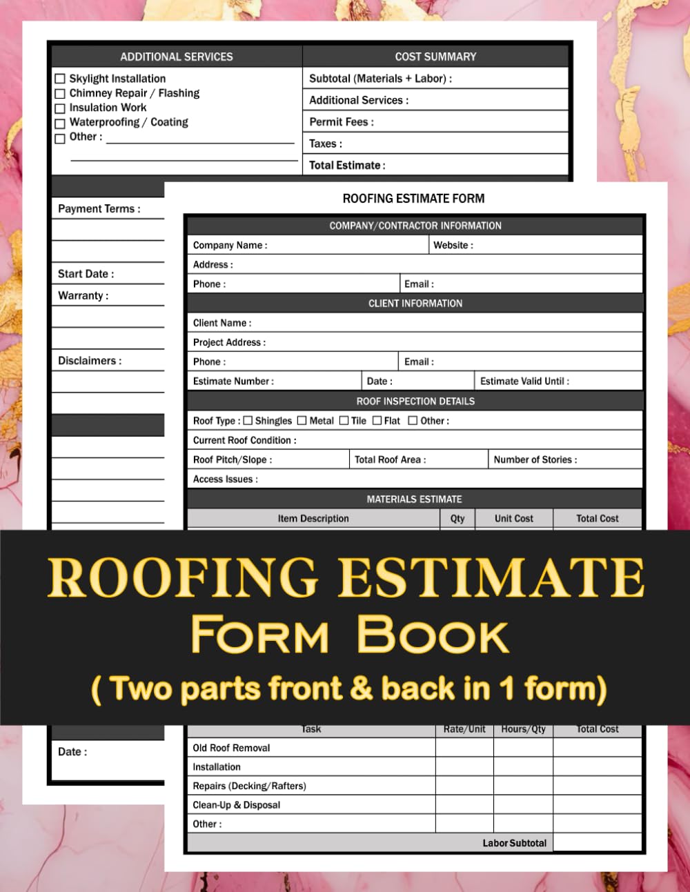 ler totalmente Roofing Estimate Form Book: Professional Roofing Contractor Estimate Logbook | Record, Track, And Organize Roofing Project Costs, Bids, And Client... Sheets | Roofing Contractor Proposal Forms