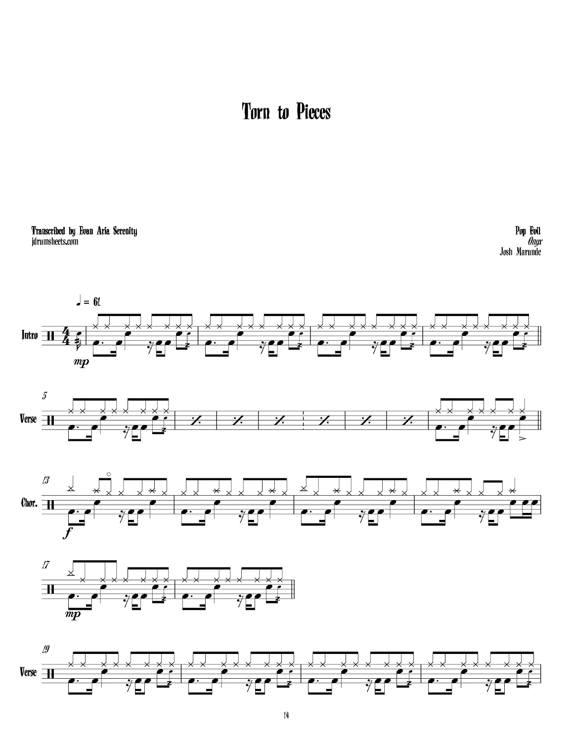 Pop Evil - Torn to Pieces: Drum Sheet Music (JDS: Pop Evil Drum Sheet Music) (English Edition)