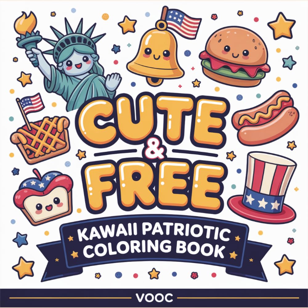 ler totalmente Cute and Free: Kawaii Patriotic Coloring Book Featuring Adorable American Icons, Landmarks, and 4th of July Scenes - Relaxing Gift for Independence Day