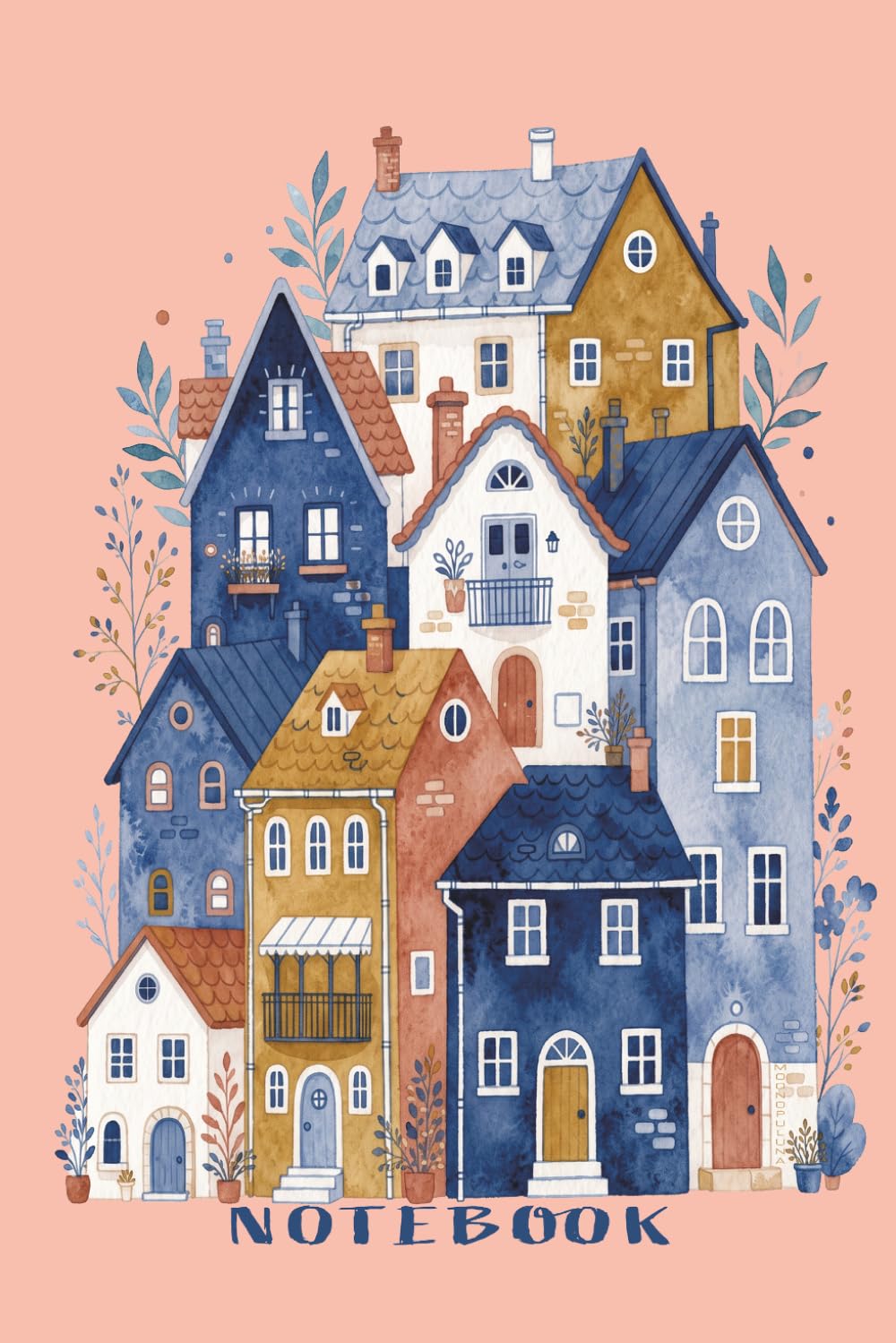 ler totalmente Whimsical Town Watercolor Notebook: Pastel Peach Coral Cute Blue Houses Illustration Journal, 6x9 Lined Pages for Travelers, Dreamers, and Daily Note Taking