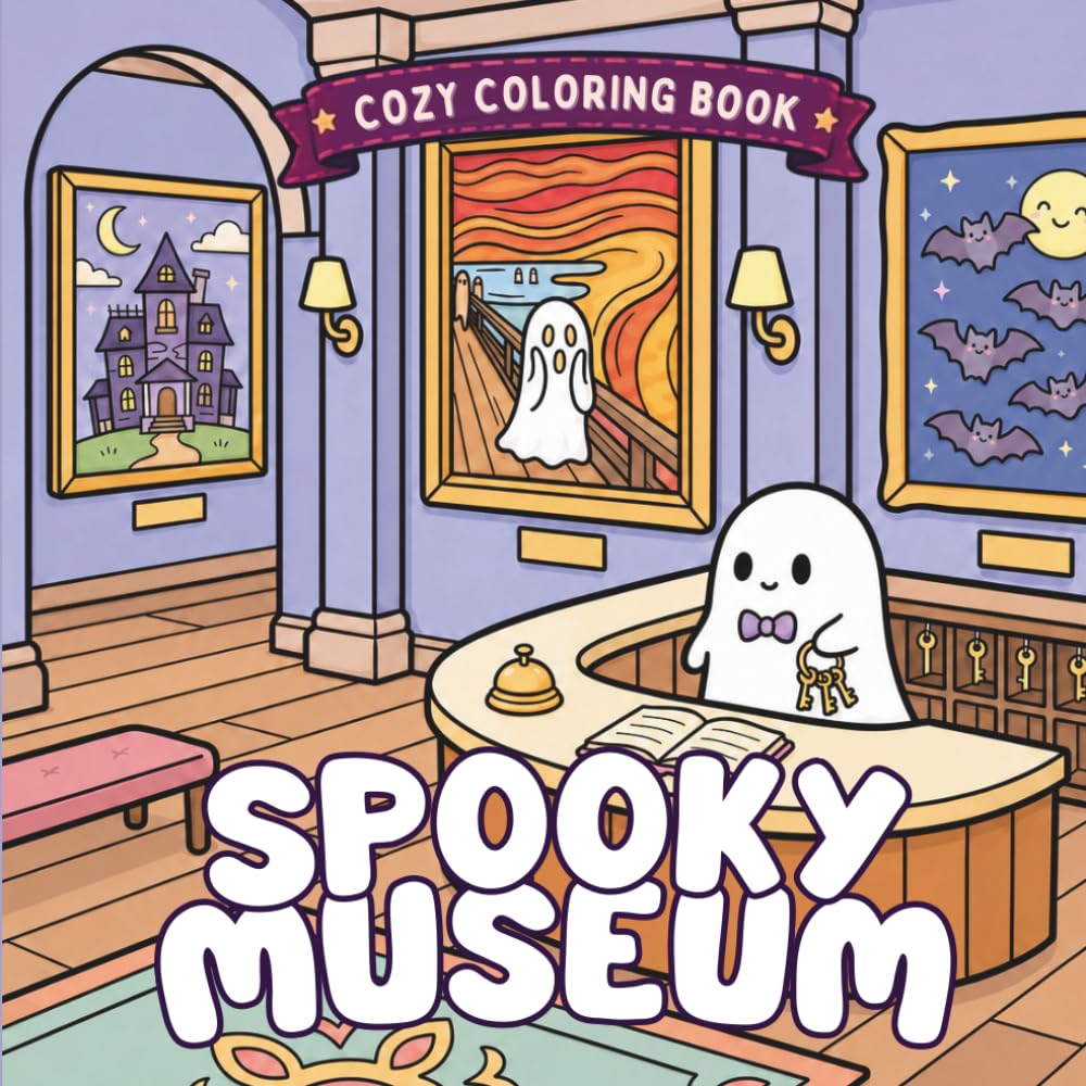 Spooky Kawaii Museum: A Cozy Halloween Coloring Book: 50 Adorable Ghosts, Cats, and Living Statues Haunting a Midnight Gallery baixar o livro de graça