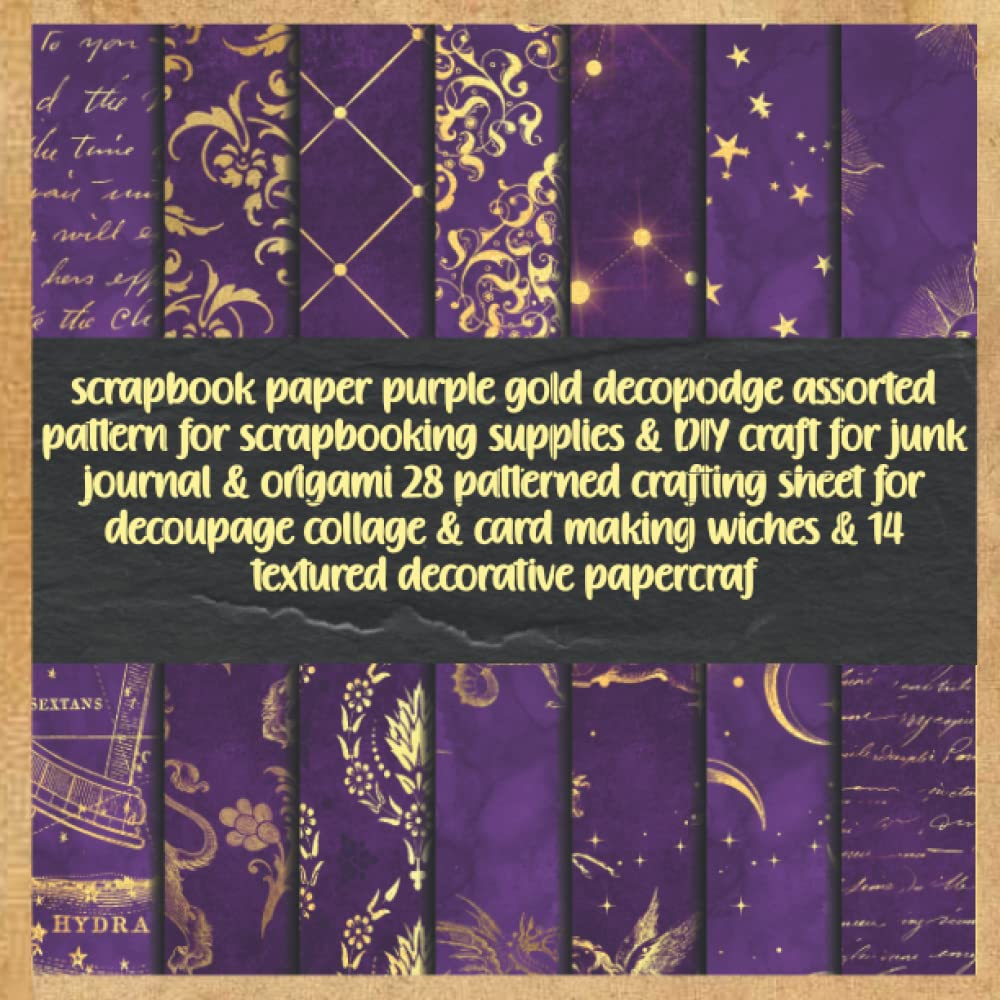 scrapbook paper purple gold decopodge assorted pattern for scrapbooking supplies & DIY craft for junk journal & origami 28 patterned crafting sheet... decorative papercraf: sun,unicorn,star,damask baixar livro de graça