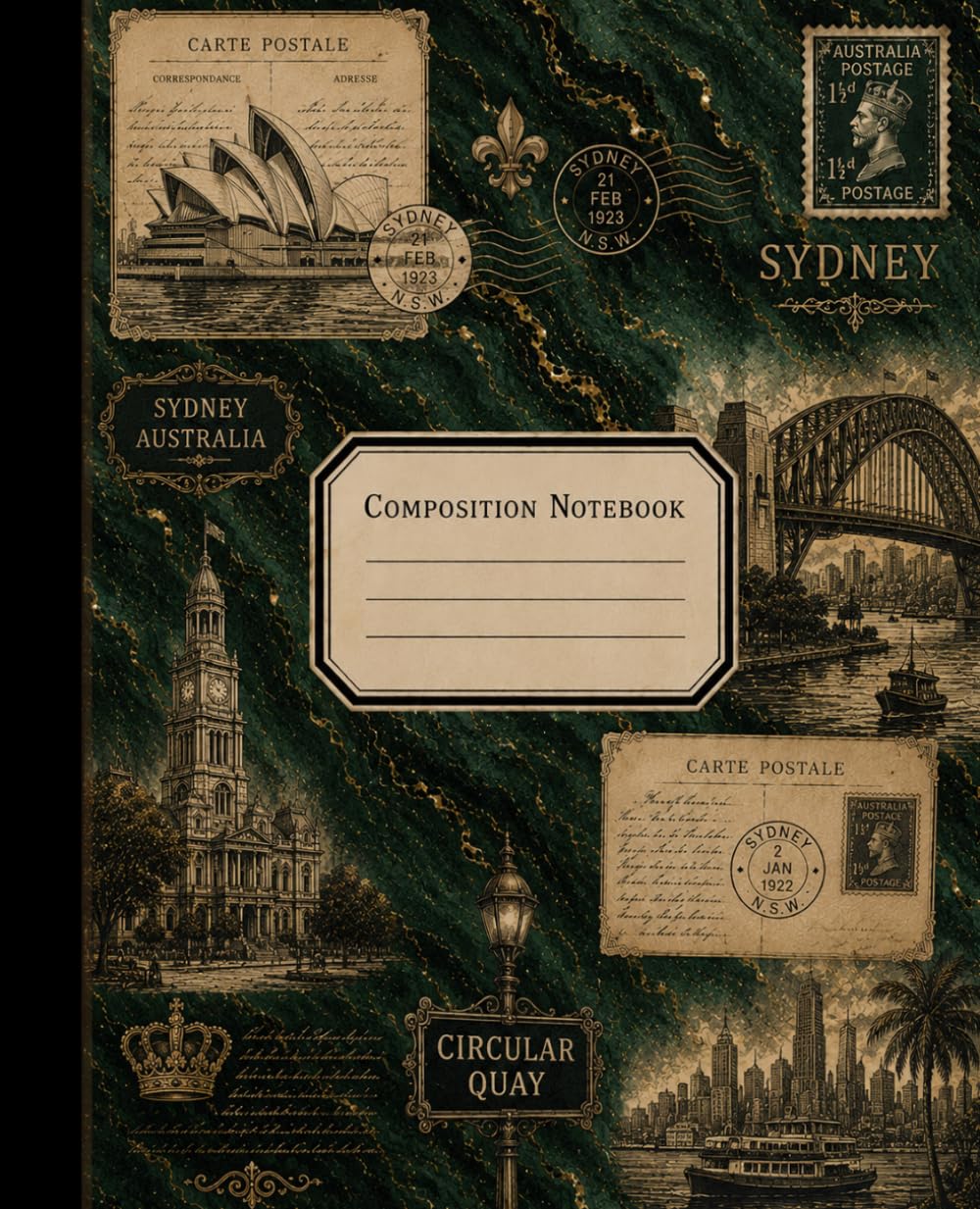 Sydney Composition Notebook: College Ruled Lined Journal, Vintage Sydney Australia Travel Journal with Ruled Lined Pages, and Classic Marbled Design for School, Work and Everyday Writing