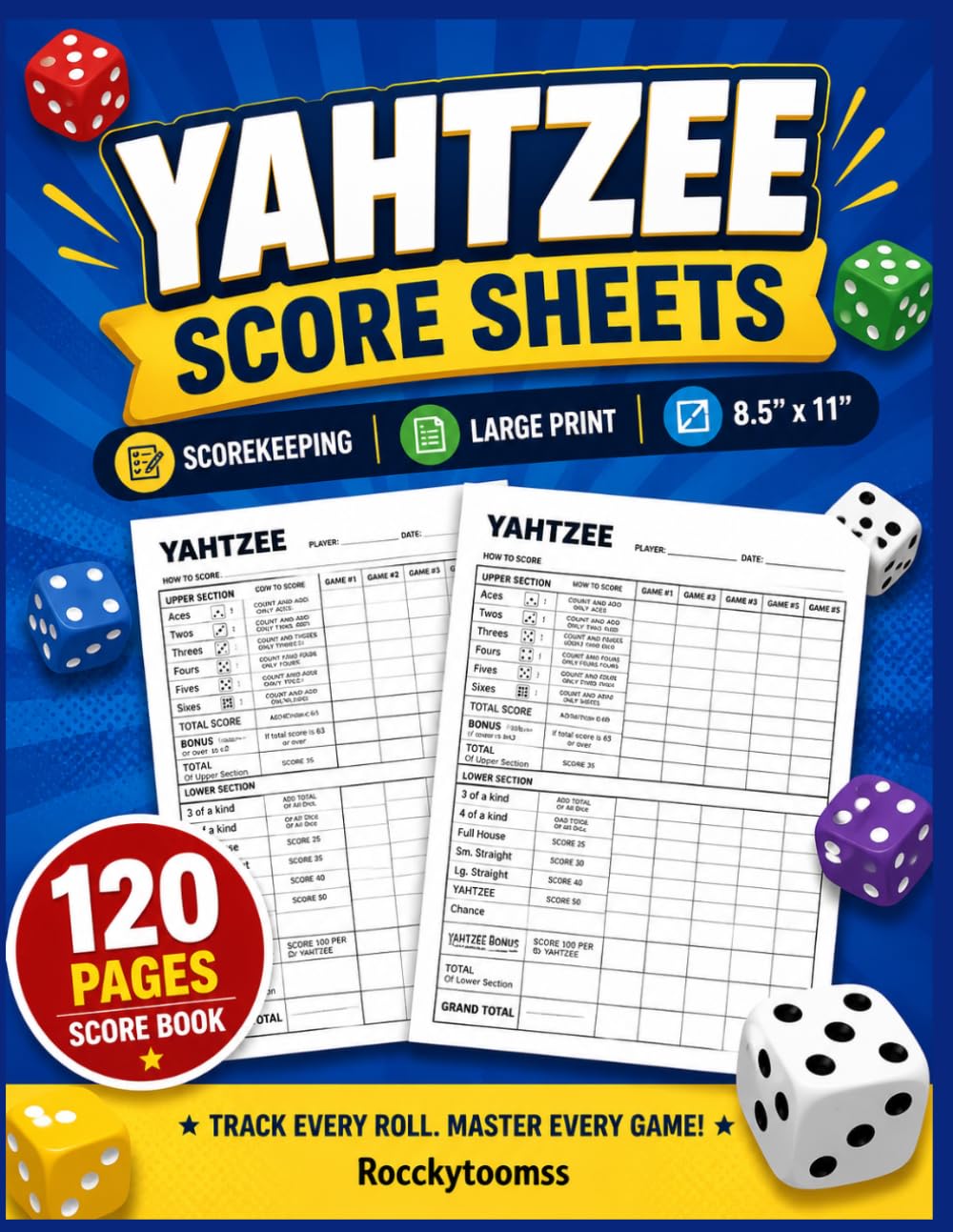 capítulo por capítulo baixar Yahtzee Score Sheets: Scorekeeping, 8 5 x 11 Large Print Yahtzee Score Sheets (120 Pages Yahtzee Score Book)