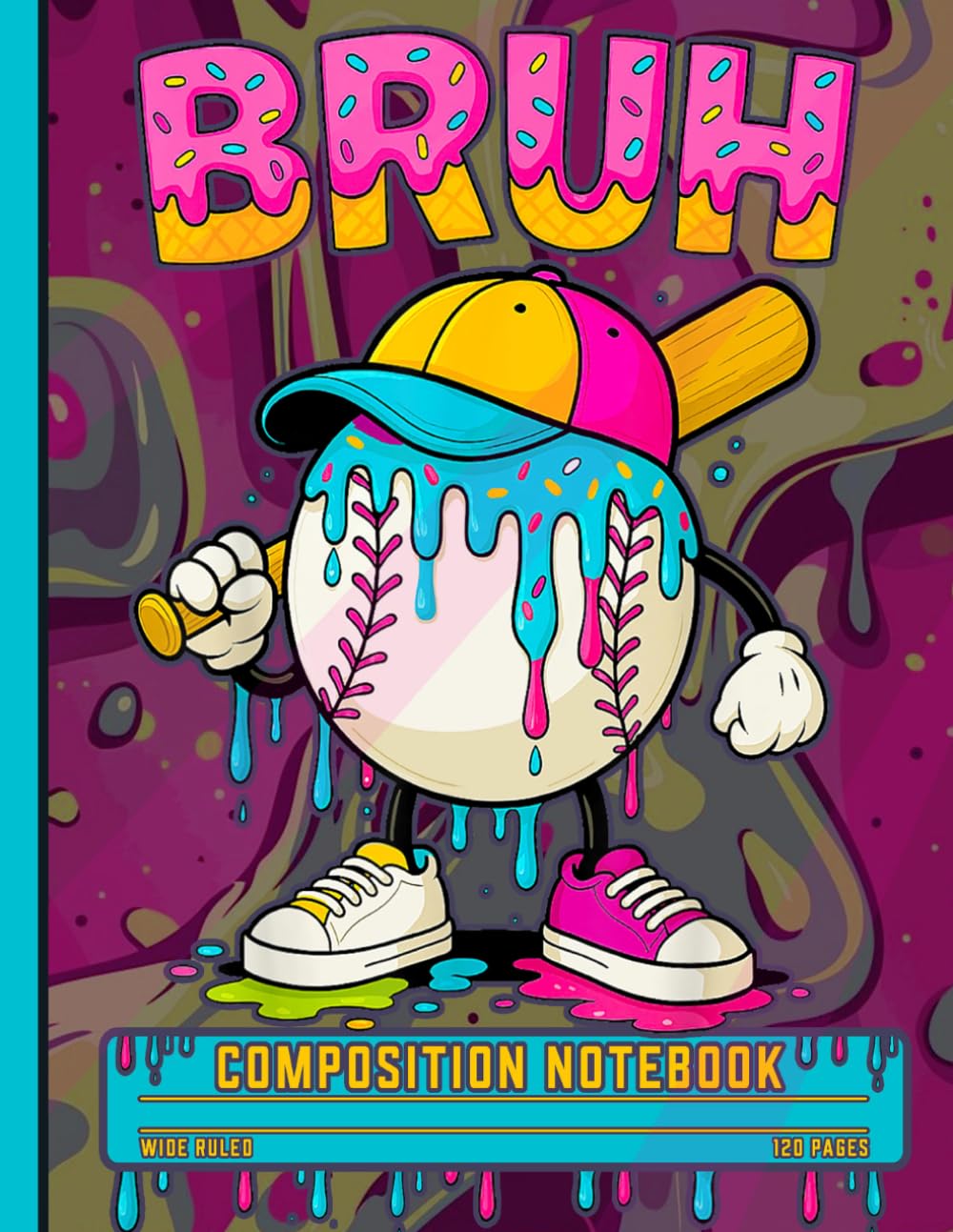 Bruh Baseball Ice Cream Drip Notebook: Trendy Graffiti Style Wide Ruled Composition Book for Boys, Youth Athletes, and School Kids baixar livro de graça