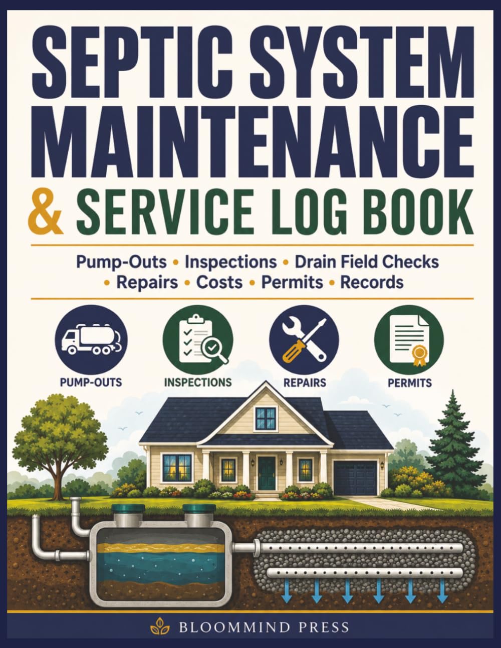 Septic System Maintenance & Service Log Book: Pump-Outs, Inspections, Drain Field Checks, Repairs, Costs, Contractors, Permits & Long-Term System Records for Homeowners baixar livro de graça
