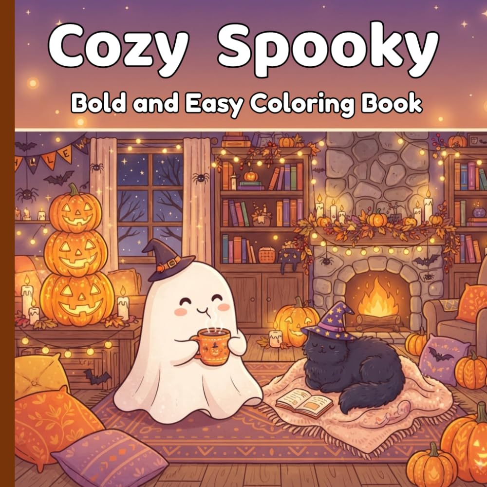 Cozy Spooky Bold and Easy Coloring Book: 40 Cute & Simple Halloween Designs for Relaxation, Stress Relief, and Fun for Kids and Adults (8.5x8.5) baixar o livro de graça