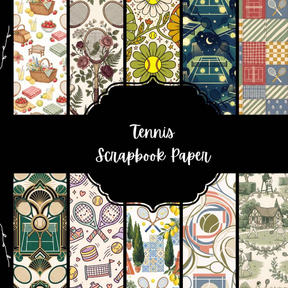 ler totalmente Tennis Scrapbook Paper: 10 Vintage-Inspired Racquet Sport Designs with Courts, Rackets, Tennis Balls & Floral Patterns