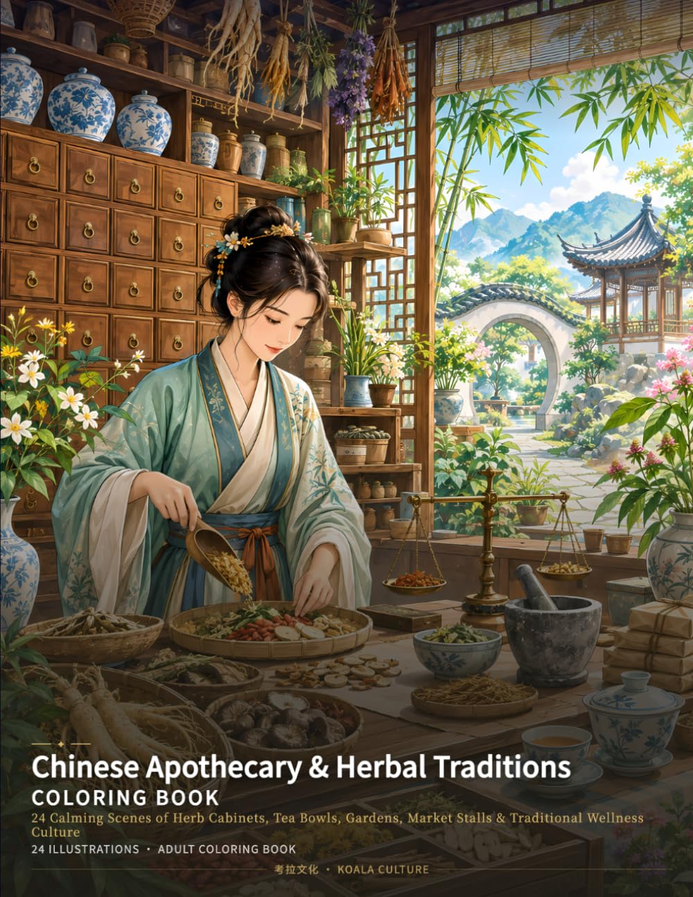 Chinese Apothecary & Herbal Traditions Coloring Book: 24 Calming Scenes of Herb Cabinets, Tea Bowls, Gardens, Market Stalls & Traditional Wellness Culture (Chinese Classics Coloring Books) baixar o livro de graça
