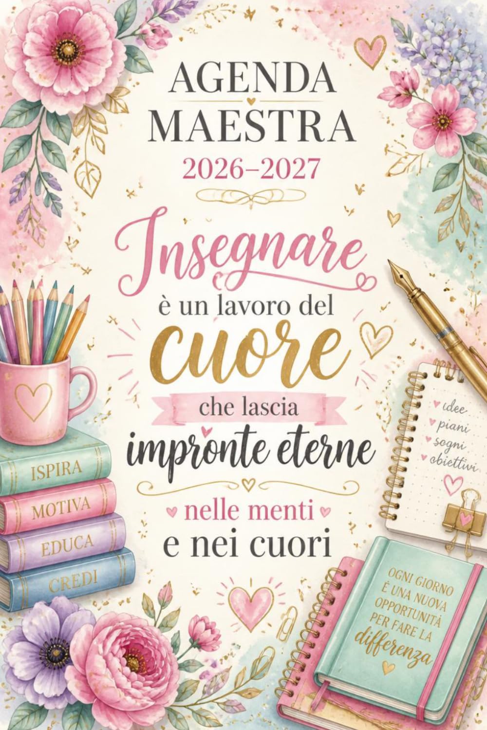 Agenda Maestra 2026 2027: Insegnare è un lavoro del Cuore - Regalo Maestra Fine Anno - Diario settimanale per Insegnanti. (Italian Edition)