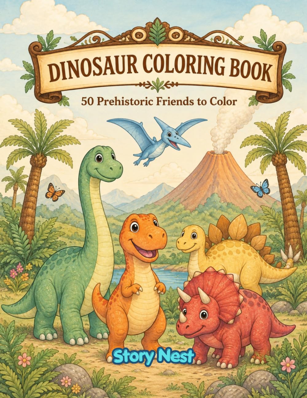 Dinosaur Coloring Book for Kids Ages 4-8: 50 Big and Easy Prehistoric Friends to Color — T-Rex, Triceratops, Stegosaurus and More! (Story Nest Coloring) baixar livro de graça
