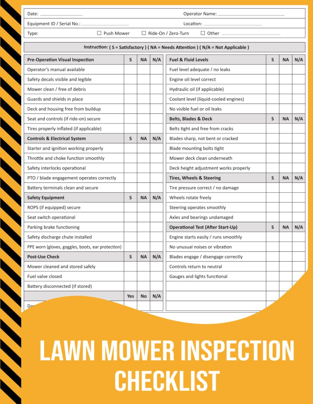 capítulo por capítulo baixar Lawn Mower Inspection Checklist: Pre-Operation & Post-Use Safety and Maintenance Log for Landscaping, Groundskeeping, and Garden Equipment.