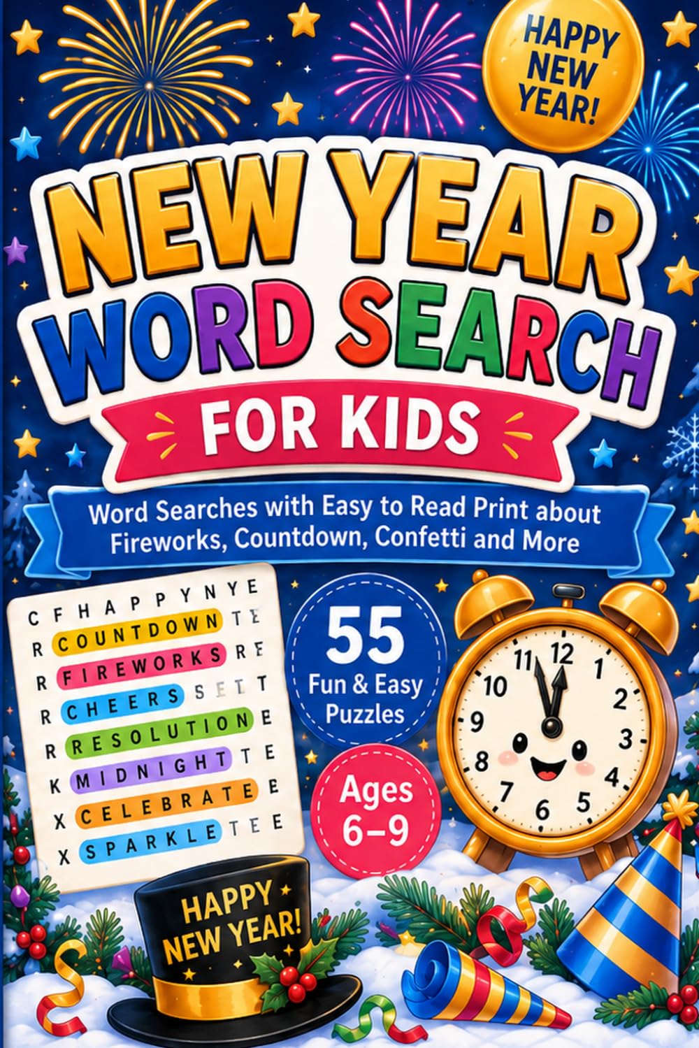 New Year Word Search for Kids: New Year Word Search for Kids: Word Searches with Easy to Read Print about Fireworks, Countdown, Confetti and More (6x9... Times (Fun Word Search for Kids Collection) baixar o livro de graça