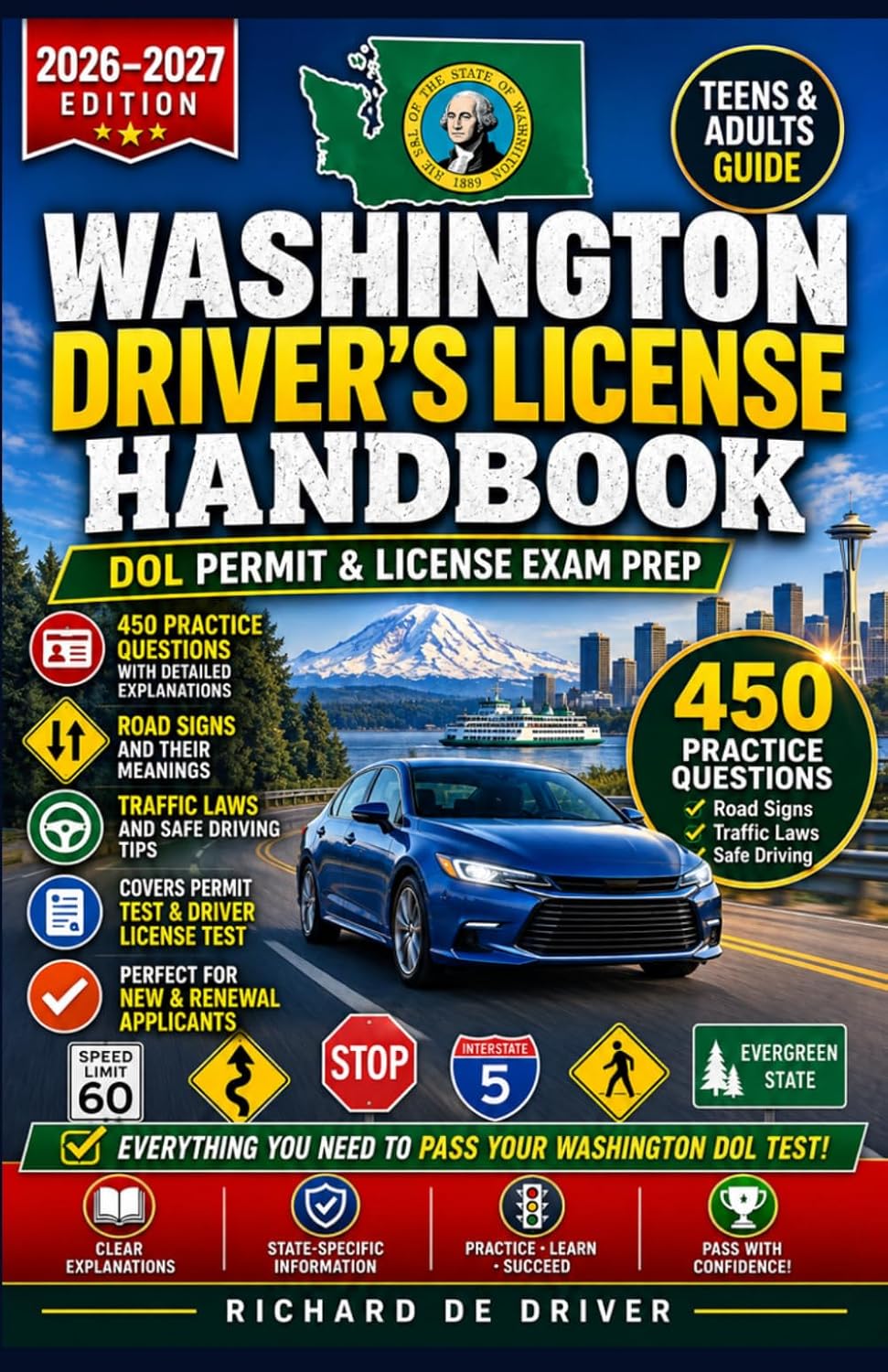 ler totalmente Washington Driver's License Handbook 2026–2027: DOL Permit & License Exam Prep with 450 Practice Questions, Road Signs, and Traffic Laws (Teens & Adults Guide)