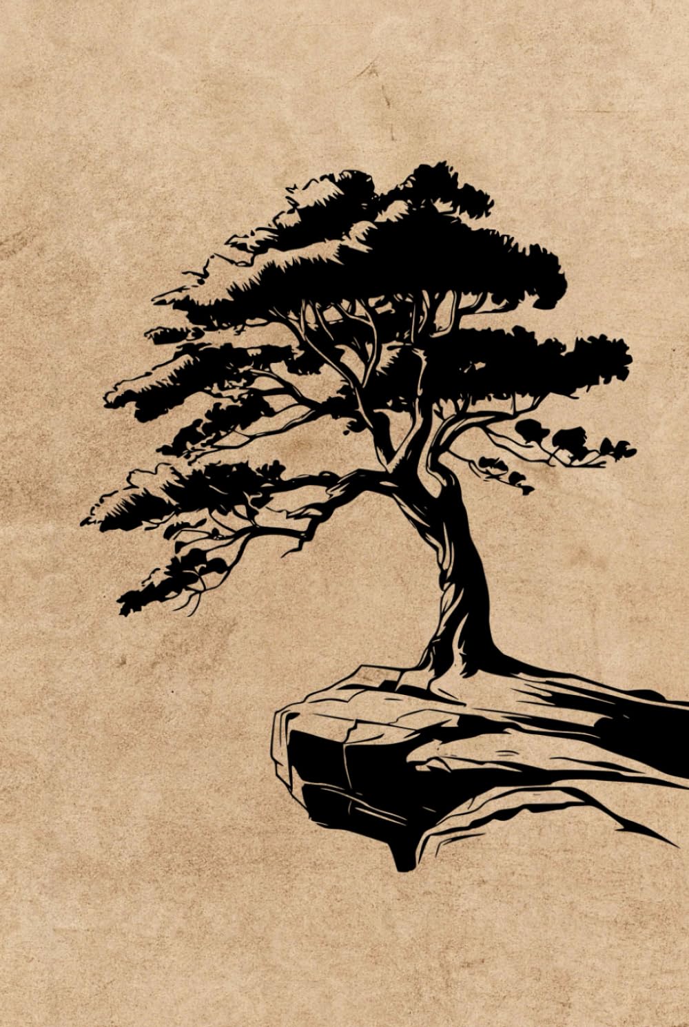 ler totalmente Vintage Style Lined Notebook with Aged Paper and Tree Motif Cover: Tree on the Rock: Cream paper interior.