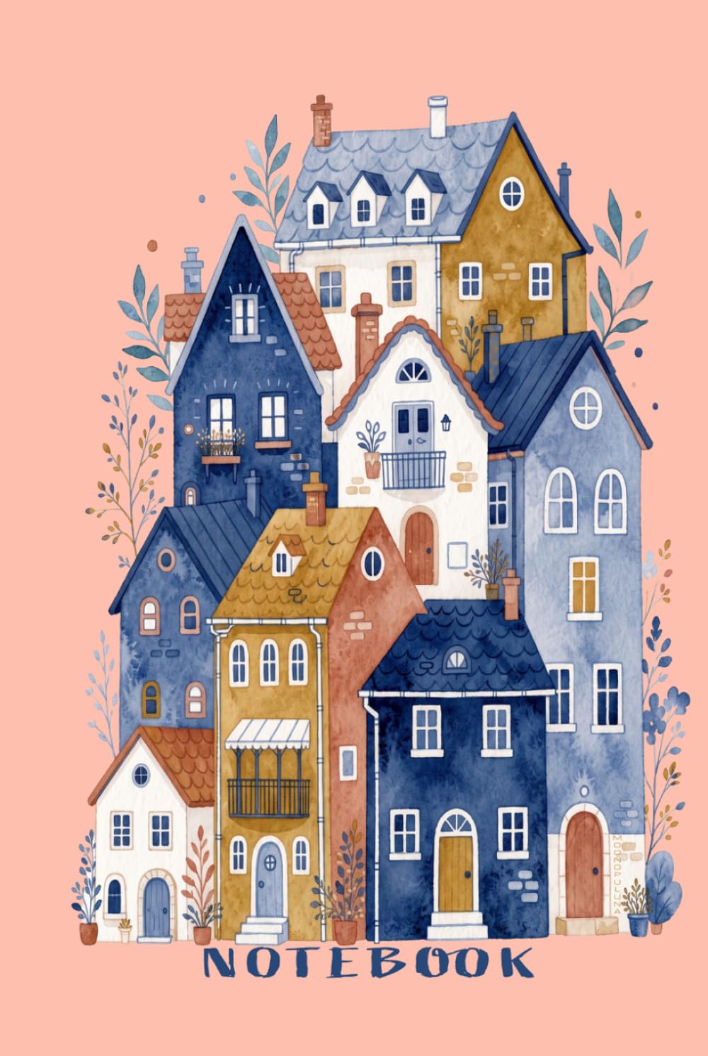 capítulo por capítulo baixar Whimsical Town Watercolor Notebook: Pastel Peach Coral Cute Blue Houses Illustration Journal, 6x9 Lined Pages for Travelers, Dreamers, and Daily Note Taking