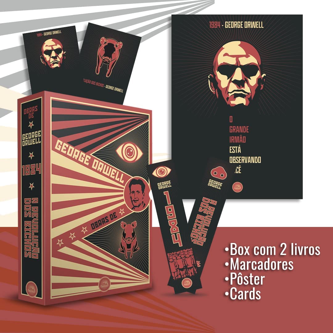 ler totalmente A revolução dos bichos e 1984 (Pôster + Marcadores + Cards) Box George Orweel