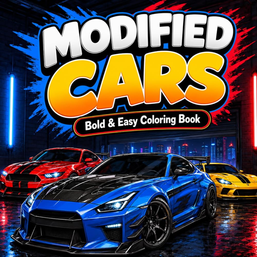 ler totalmente Modified Cars Coloring Book: 40 Bold & Easy Custom Car Designs to Color - Lowered Coupes, Muscle Cars, Off-Road Trucks, Drift Cars & More for Teens and Adults