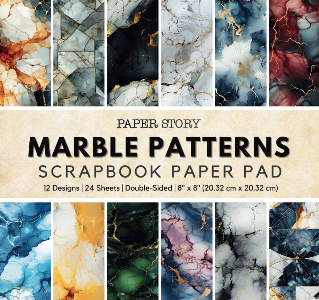 ler totalmente Marble Patterns Scrapbook Paper: 8"x8" Double-Sided Paper Pad with 12 Gold Veined Marble Designs for Scrapbooking, Decoupage, Paper Crafts, and More