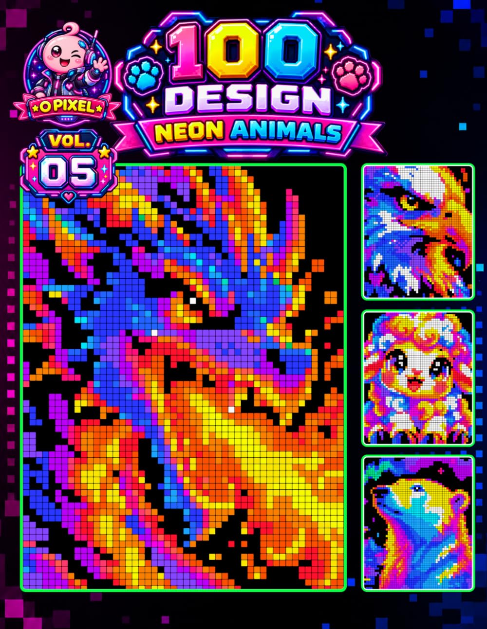 ler totalmente Neon Animals Color by Number: 100 Mystery Pixel Designs to Color, Relax & Reveal