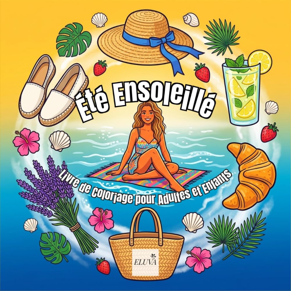 ler totalmente Cozy Summer — Été Ensoleillé — Livre de Coloriage pour Adultes et Enfants: 60 illustrations estivales faciles à colorier — glaces, plage, fleurs tropicales (French Edition)