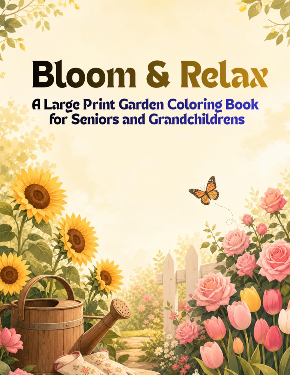 ler totalmente Bloom & Relax. A Large Print Garden Coloring Book for Seniors and Grandchildrens: 50 Easy Flower, Vegetable & Butterfly Designs with Fun Gardening Facts