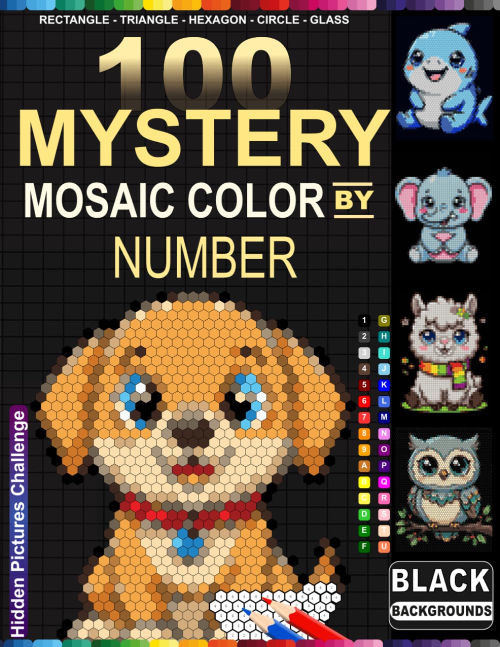 Cartoon Animals Color by Number Mystery Mosaic: 100 Hidden Adorable Cartoon Animals — Relaxing Mosaic Coloring Book for Adults, Teens & Seniors with Black Backgrounds baixar livro de graça