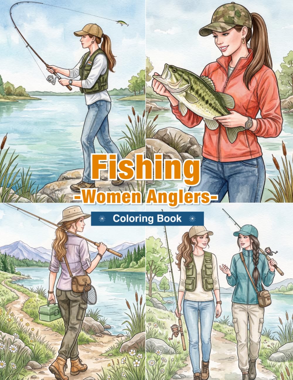 Fishing Coloring Book for Adults: Women Anglers, Fishing Gear, Lures, Freshwater Fish, Coastal Scenes, Boats, and Peaceful Outdoor Moments baixar o livro de graça